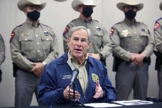 Texas Governor Greg Abbott talks about Operation Lone Star during a press conference at the Texas Department of Public Safety Weslaco Regional Office on April 1, 2021, in Weslaco, Texas.