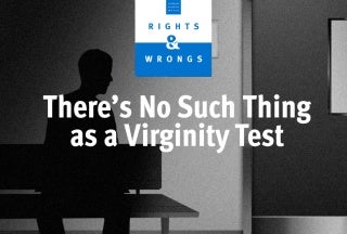 Graphic of a man sitting in hallway, under Rights & Wrongs logo and title. 