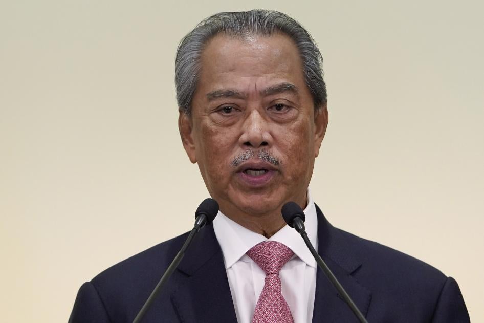 Malaysian Prime Minister Muhyiddin Yassin speaks during a press conference after the first cabinet meeting at the prime minister's office in Putrajaya, Malaysia, March 11, 2020. 