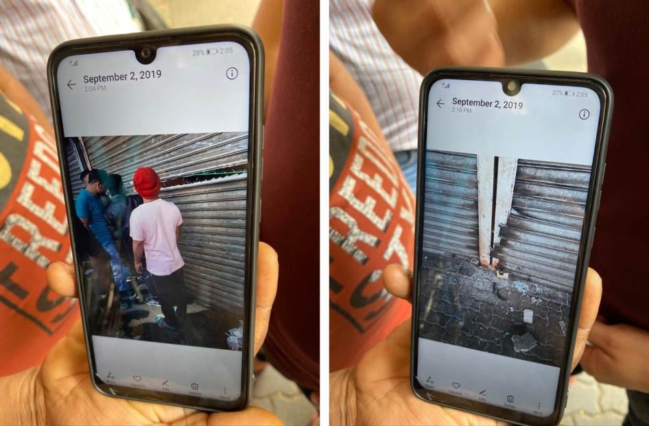 Cell phone photos of shop damage