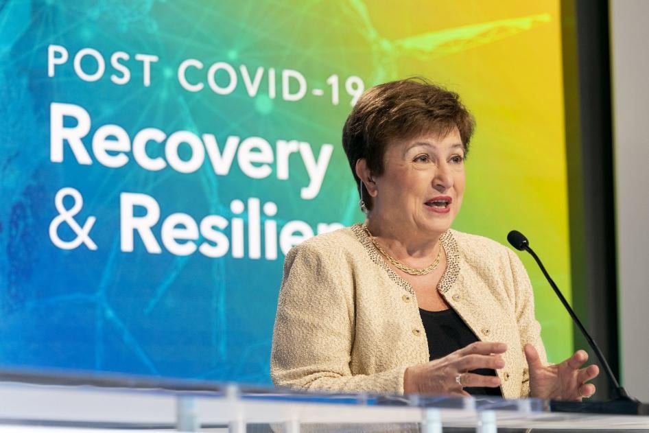 Managing Director Kristalina Georgieva participates in a panel discussion on post Covid-19 recovery and resilience during the 2020 Annual Meetings at the International Monetary Fund in Washington, DC, October 13, 2020.  
