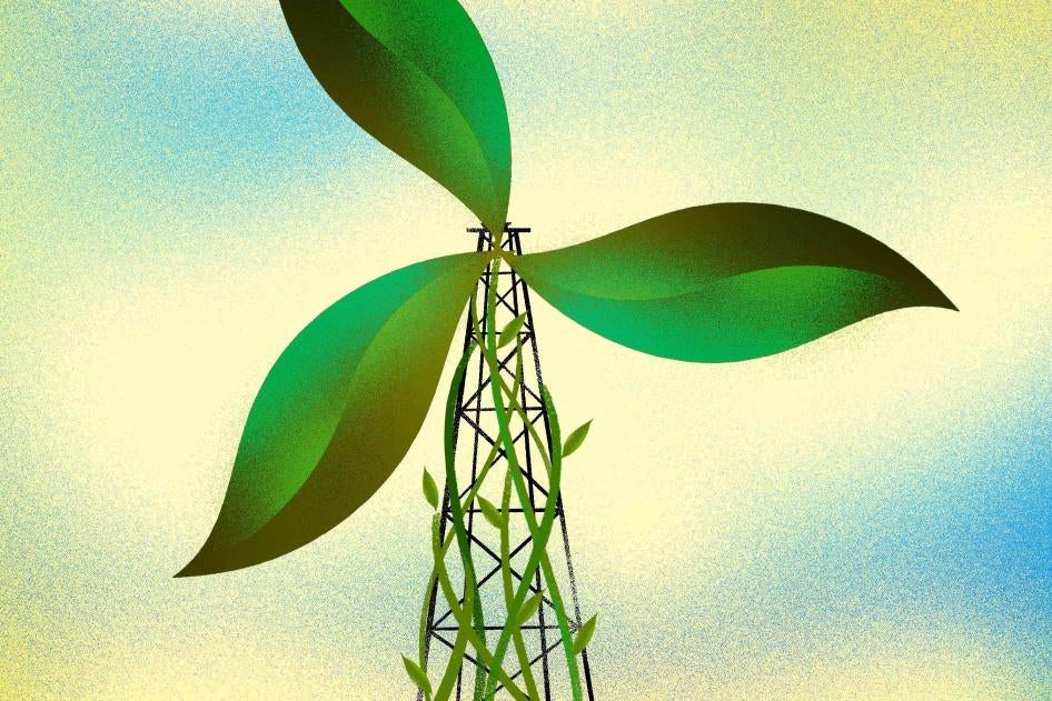 Illustration of a windmill with leaves for blades