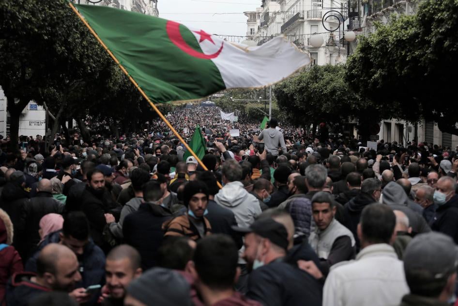 Algerians demonstrate in Algiers to mark the second anniversary of the Hirak movement, February 22, 2021. 