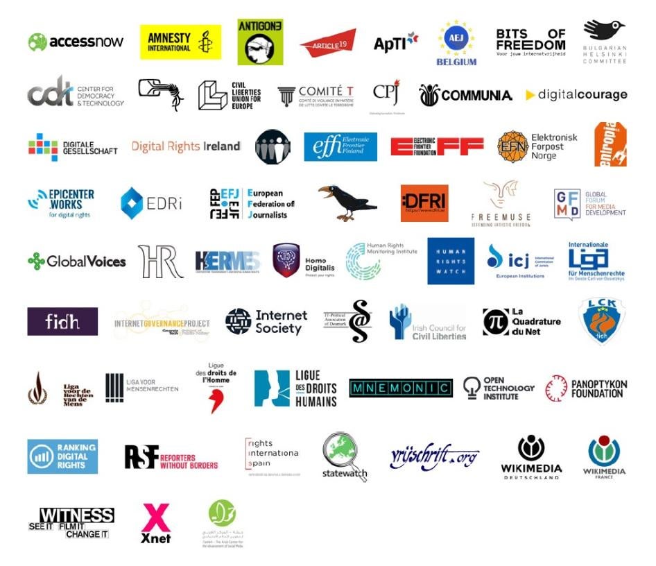 Logos of the signatories to the letter shown in rows and columns