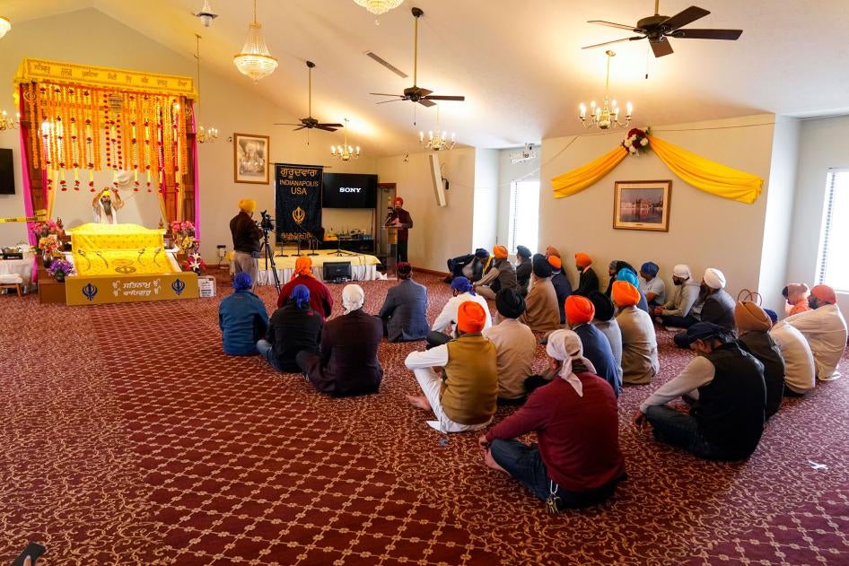 Members of the Sikh Coalition gather at the Sikh Satsang of Indianapolis 