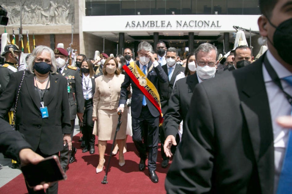 Ecuador's newly sworn-in President Guillermo Lasso leaves the National Assembly after his inauguration ceremony in Quito, Ecuador on May 24, 2021.