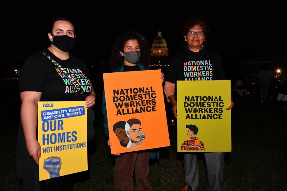 Disability rights activists and caregiving advocates hold a vigil in front of the US Capitol to urge Congress to include full federal funding for home and community-based care services in the budget reconciliation package on October 06, 2021 in Washington, DC.