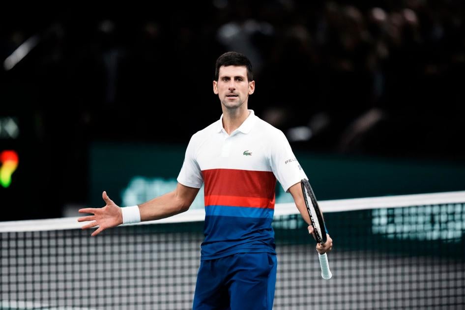 Serbian tennis player Novak Djokovic celebrates his win at the Paris Masters tennis tournament in Paris, France
