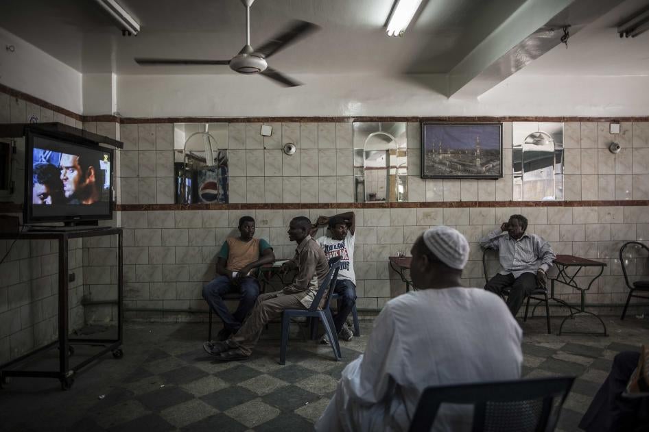Men sitting in a cafe predominantly visited by Sudanese migrants in Cairo, Egypt, 08 August 2017.