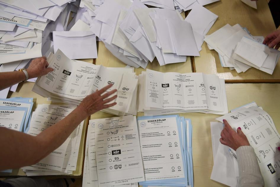 Ballots are being counted after polling stations closed for the general election in Budapest, Hungary, Sunday, April 3, 2022.