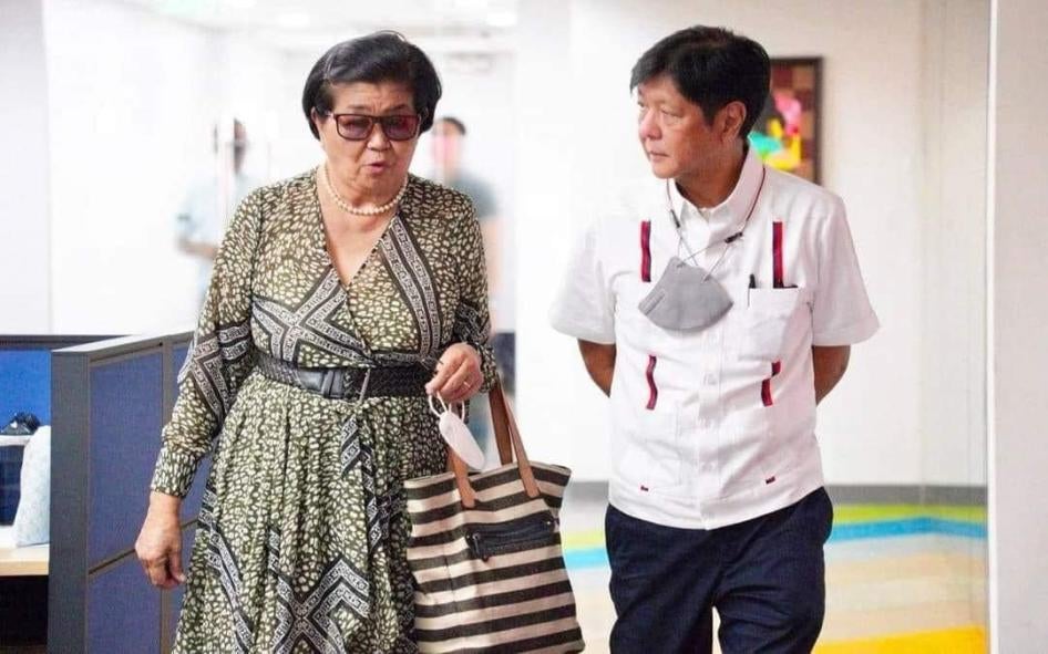 Philippine incoming national security adviser Clarita Carlos and President-elect Ferdinand Marcos Jr.