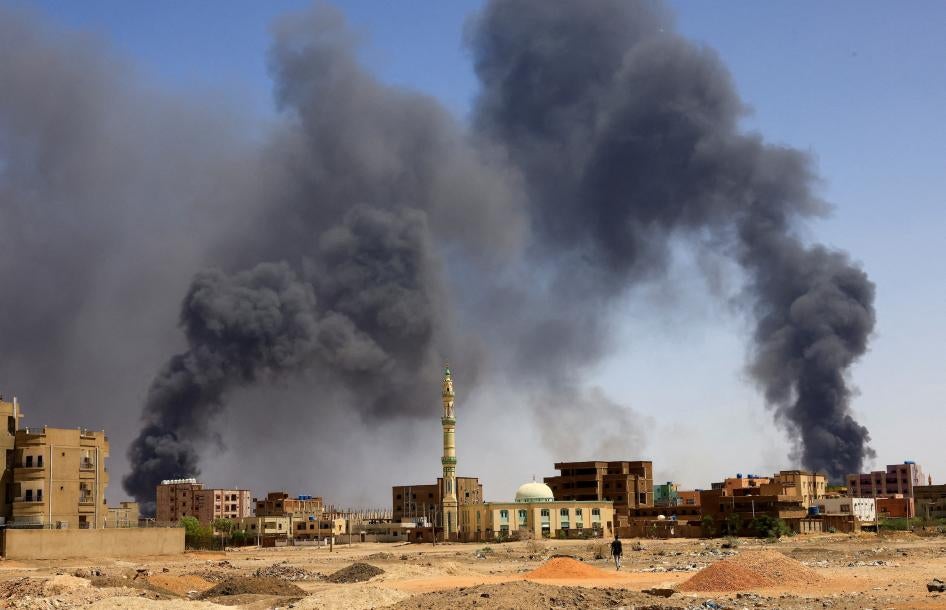 Smoke rises above buildings after an aerial bombardment during clashes between the Sudan Armed Forces and the Rapid Support Forces in Khartoum, Sudan.