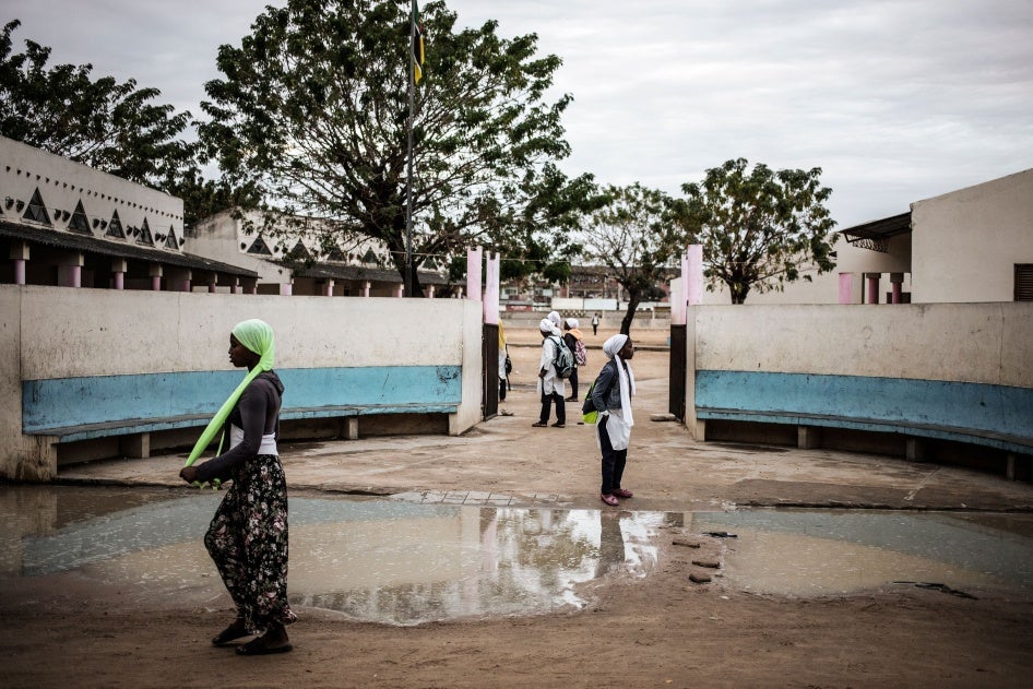 Girls in front of a school building