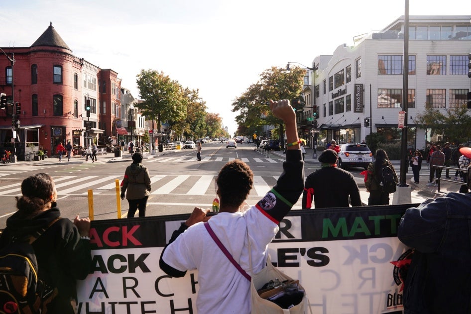 Activists from Black is Back Coalition for Social Justice, Peace and Reparations during the annual “March on the White House” rally against police violence in Washington, D.C., November 6, 2021.
