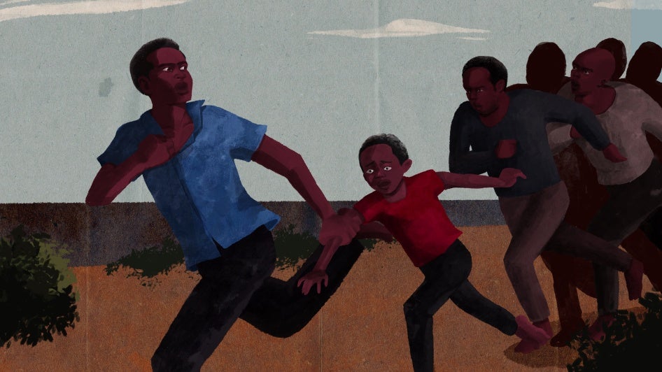 Illustration showing a group of people running