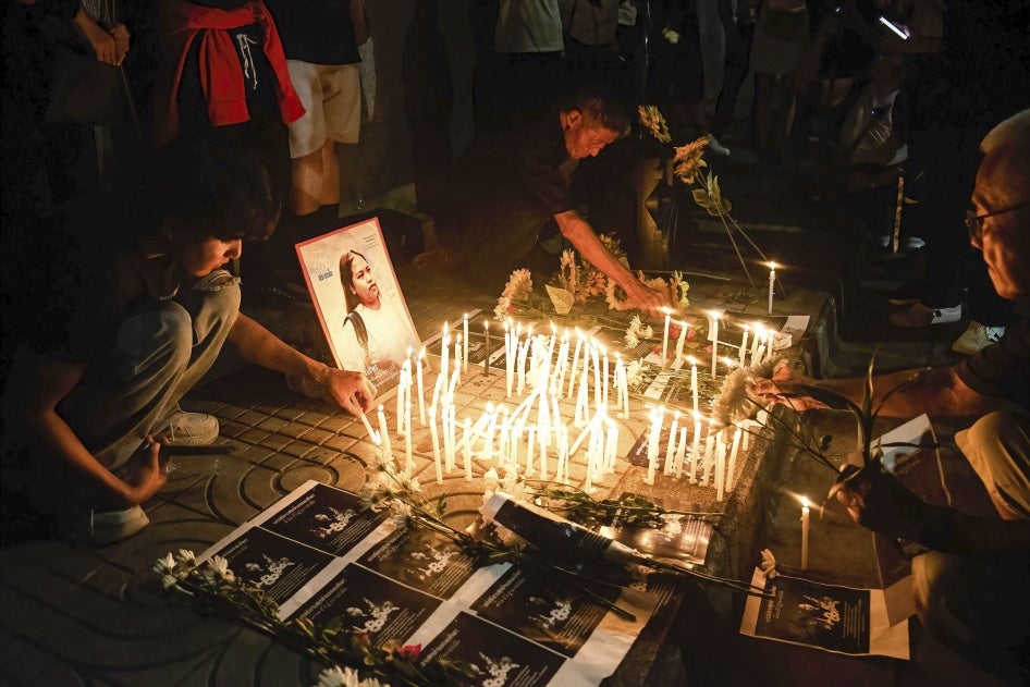 Pro-democracy protesters during a mourning ceremony for Netiporn “Bung” Sanesangkhom, a Thai political activist, outside the Southern Bangkok Criminal Court on May 14, 2024.