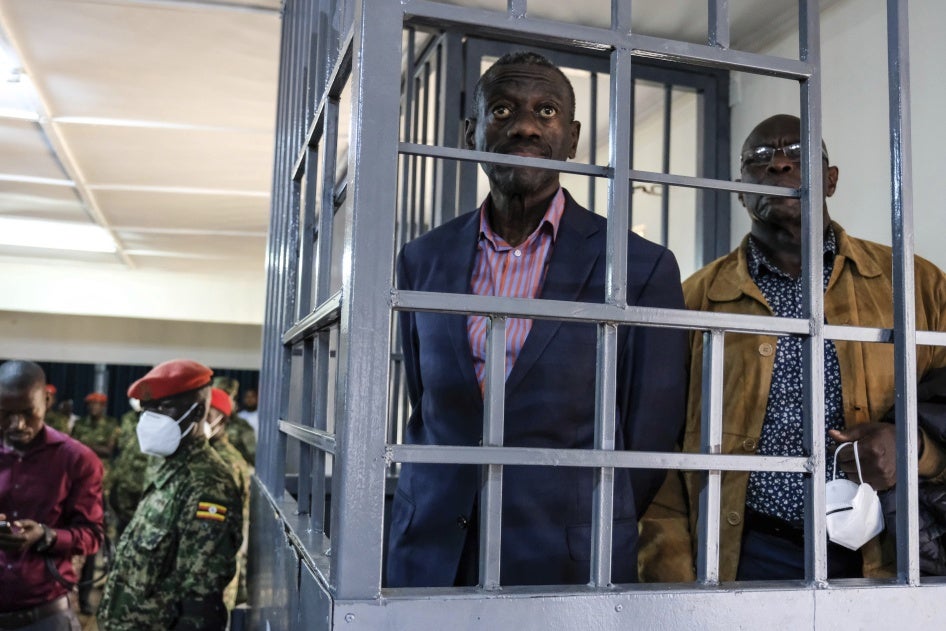 Ugandan opposition leader and four-time presidential candidate Kizza Besigye, stands in the dock at the Makindye Martial Court in Kampala, Uganda, November 20. 2024.