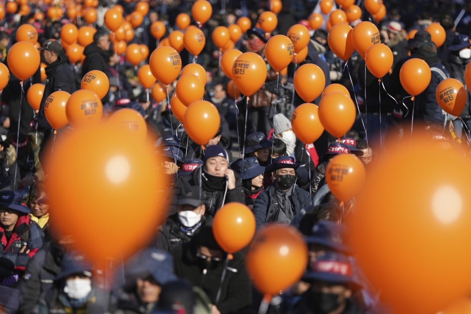 Protesters rally to demand South Korean President Yoon Suk Yeol's impeachment outside the National Assembly in Seoul, December 14, 2024.