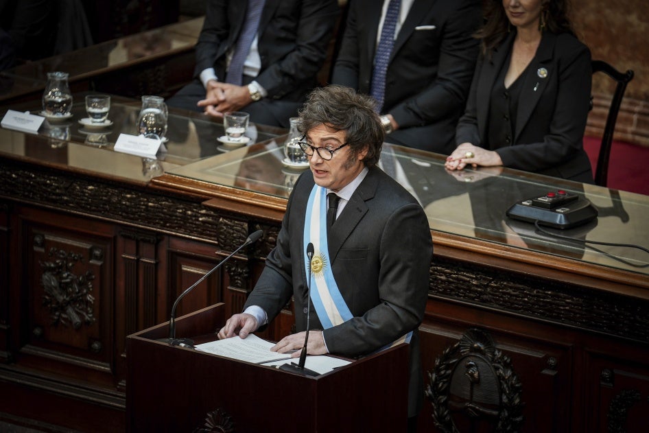 Le président de l’Argentine, Javier Milei, prononçait un discours concernant le budget 2025 au Congrès national à Buenos Aires, le 15 septembre 2024.