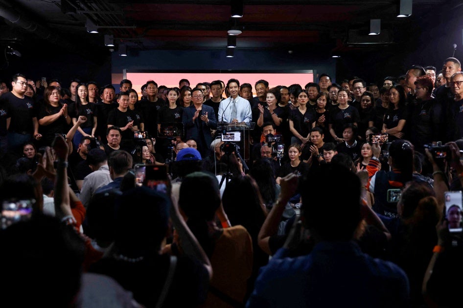 Former Move Forward Party leader Pita Limjaroenrat speaks at a press conference alongside former MFP members of parliament, after Thailand's Constitutional Court dissolved the party over its call for lese-majeste reform, in Bangkok, August 7, 2024. 