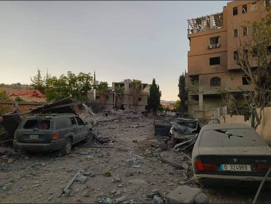 Destruction from an Israeli airstrike on September 25, 2024, in Younine, Lebanon.