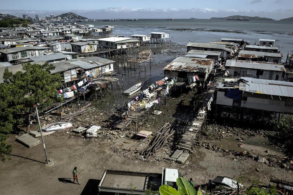 Stilt housing on the seafront in Port Moresby, the capital of Papua New Guinea.