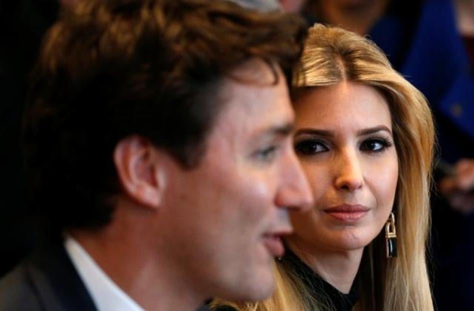 Ivanka Trump and Canadian Prime Minister Justin Trudeau during a roundtable discussion at the White House in Washington DC.