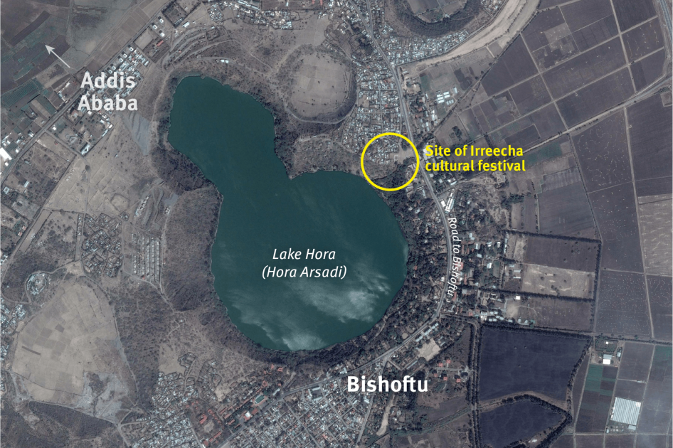 Satellite imagery showing the location of the Irreecha cultural festival