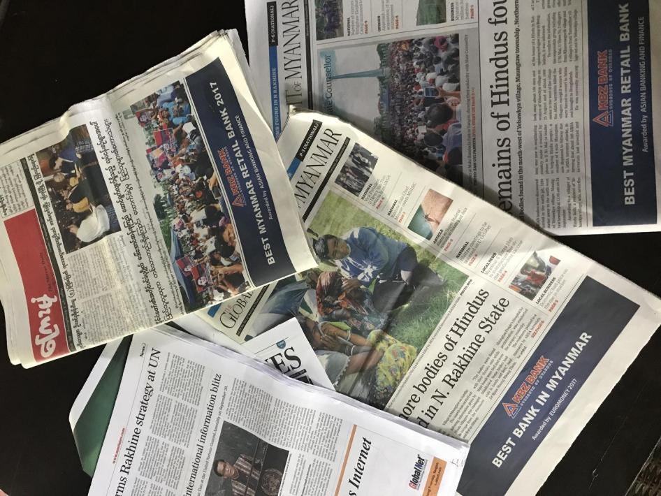 Newspaper coverage of allegations of mass  killings of Hindus in Burma