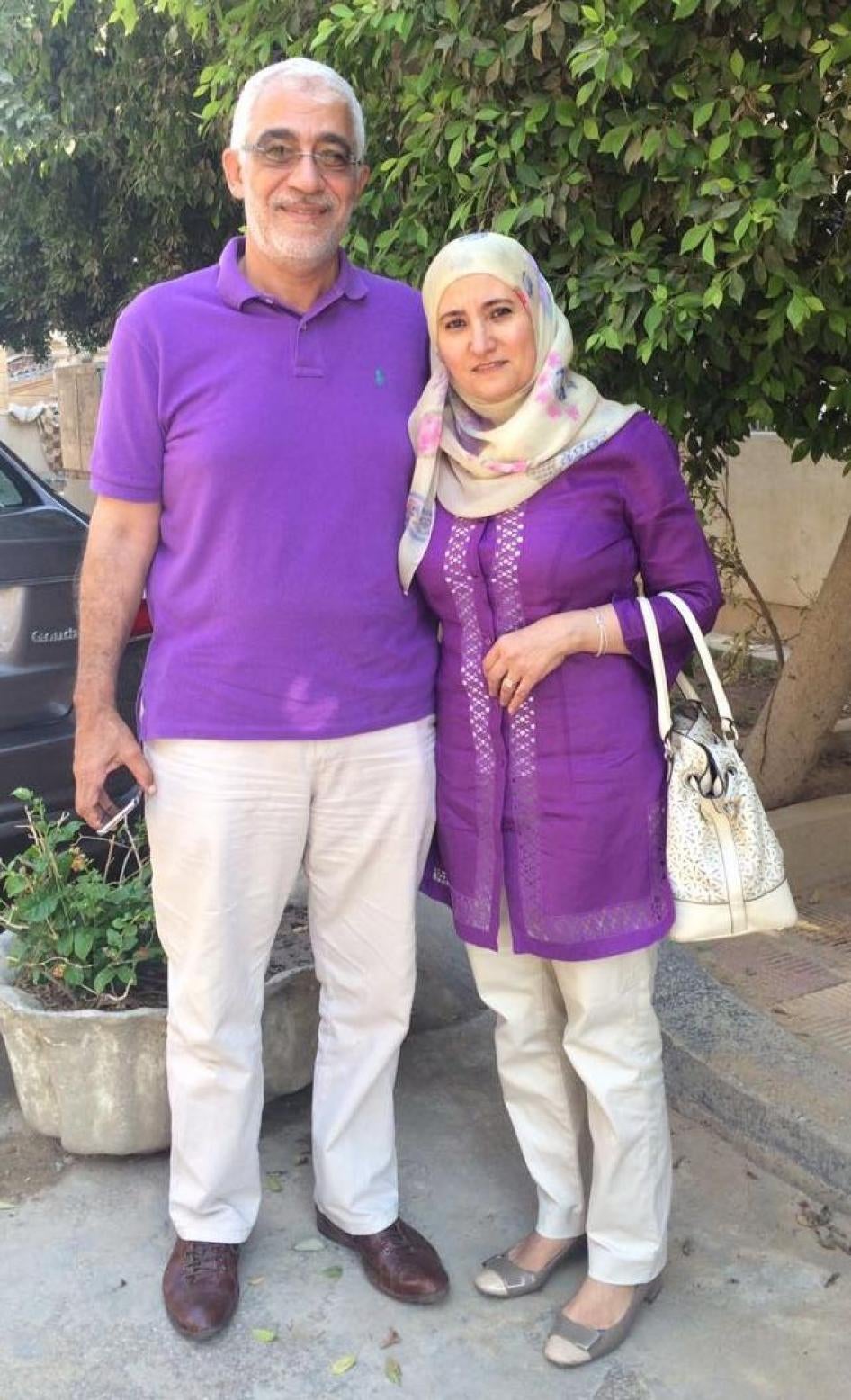 Interior Ministry forces arrested Ola al-Qaradawi, 55, and her husband, Hosam Khalaf, 58, without a warrant over an alleged Muslim Brotherhood link. 
