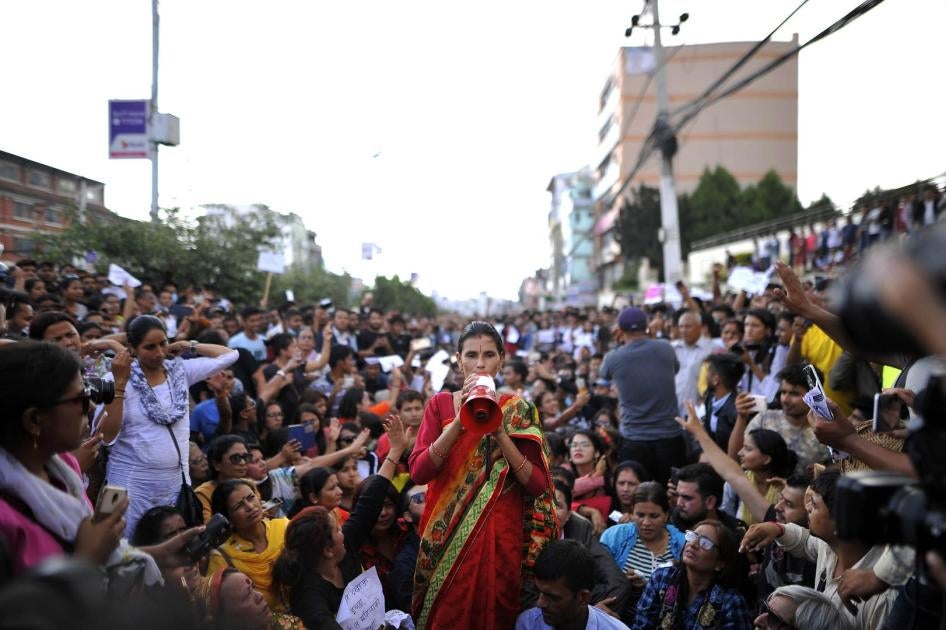 The mother of 13-year-old Nirmala Panta, who was raped and murdered in Kanchanpur district, speaks at a mass rally calling for justice, Kathmandu, Nepal, September 15, 2018.