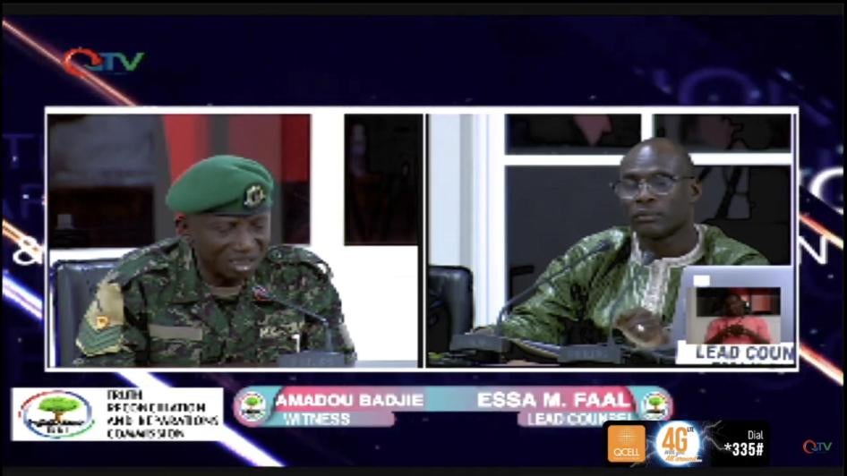 TRRC lead counsel Essa Faal questioning Staff Sgt. Amadou Badjie at Gambia Truth, Reconciliation and Reparations Commission, July 25, 2019 