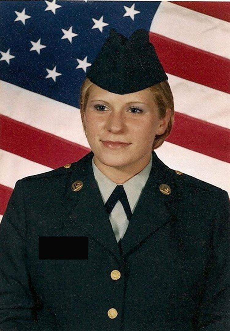Eva Washington after finishing boot camp in 2000. She was raped repeatedly while in training for Army Intelligence and given a Personality Disorder discharge without having a medical diagnosis.