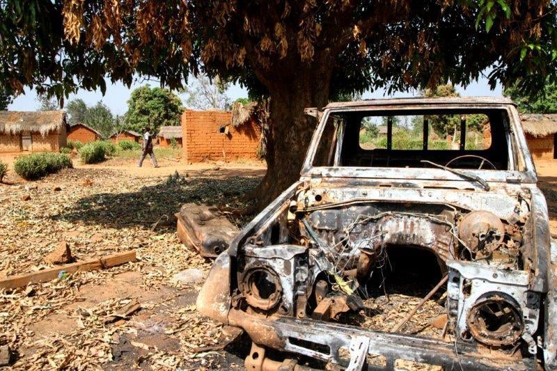 Destroyed FPRC (Seleka) truck in Bakala, Central African Republic, after the violence of December 11, 2016. Photo taken on January 22, 2017. 