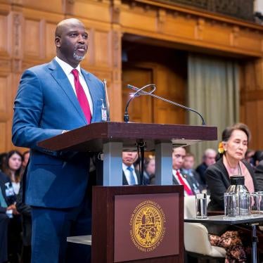 Gambia's Justice Minister Abubacarr Tambadou speaks on the first day of hearings in a case against Myanmar alleging genocide against the minority Muslim Rohingya population at the International Court of Justice