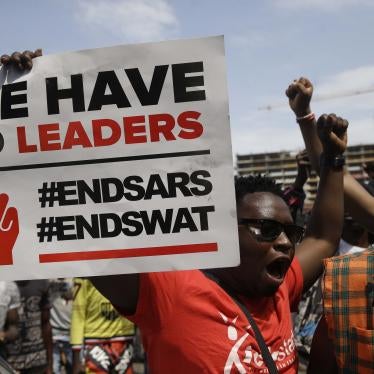 Demonstrators protesting against police brutality in Lagos, Nigeria, on October 15, 2020.