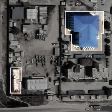 Satellite imagery shows the Blue House (upper right), the headquarters of South Sudan's National Security Service. In the lower left is the compound's detention site.