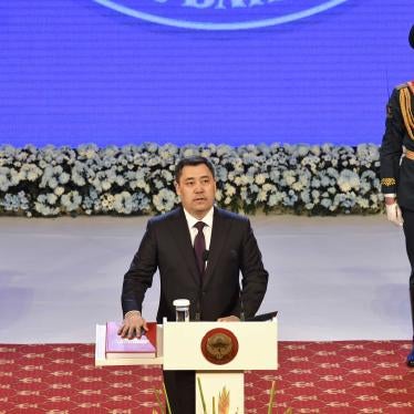 The new Kyrgyzstan President Sadyr Zhaparov, who won the January 10 snap election, at his inauguration ceremony in Bishkek, Kyrgyzstan, Thursday, Jan. 28, 2021.