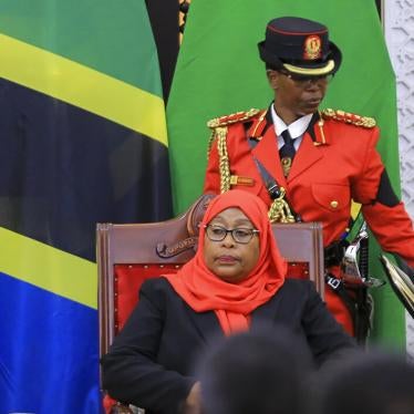 Samia Suluhu Hassan, center, made history when she was sworn in as Tanzania's first female president at a ceremony at State House in Dar es Salaam, March 19, 2021. 