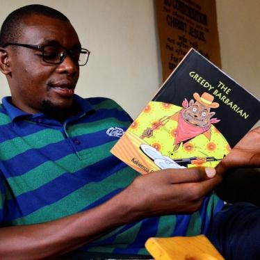 The Ugandan author of "Greedy Barbarian," Kakwenza Rukirabashaija, at his home in Iganga district in Eastern Uganda, May 11, 2020.