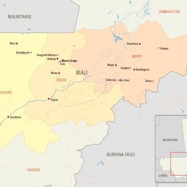 Map of Mali highlighting locations of civilian killings since December 2021. 