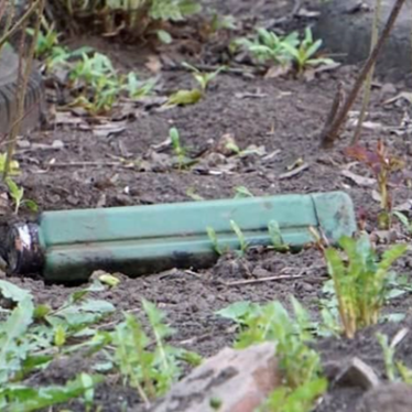 A PTM-1/PTM-1G anti-vehicle mine photographed on April 12, 2002, in the Nemyshlyanskyi district, Ukraine.