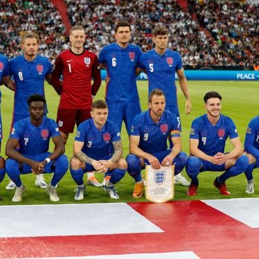 The England National Football Team line up on the pitch before a match