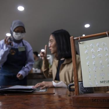 Sign language cafe in Bintaro, Banten province, Indonesia. 