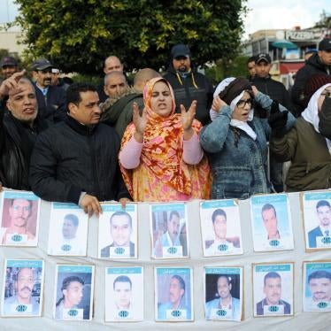 Protesters supporting the Gdeim Izik defendants at their trial in Rabat on January 23, 2017.