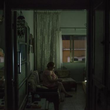 A woman uses chargeable lights in her living room during power cuts