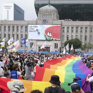 People rally at the Seoul Queer Culture Festival in front of city hall in Seoul, South Korea.