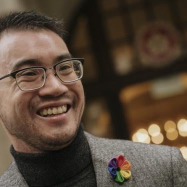 Transgender activist Henry Edward Tse speaks to reporters outside of Court of Final Appeal in Hong Kong.