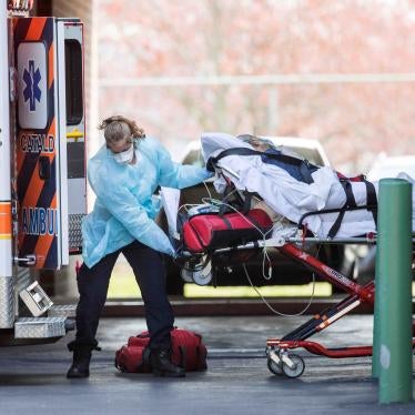 First responders load a patient into an ambulance from a nursing home on April 17, 2020 in Chelsea, Massachusetts.