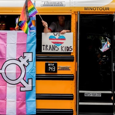 A school bus makes its way down Market Street during the San Francisco Pride Parade on Sunday, June 25, 2023. 